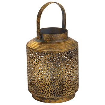 Wonderlust Deco - Portavelas de metal dorado 16x16x21h cm Dorado 16x16x21h cm