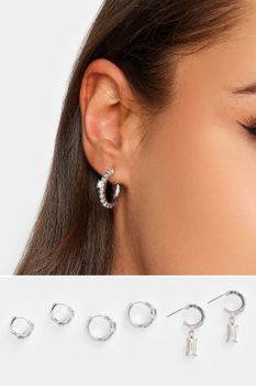 Juego 3 Pares De Pendientes Pequeños De Aro Con Brillo