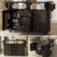 carro de cocina negro mdf con mesa extensible cajones encimera ruedas con freno y altura ergonomica de 95 cm