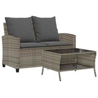 sofa jardin de 2 plazas con cojin y mesa gris ratan sintetico vidaxl