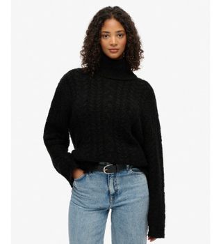 Superdry para mujer. W6110662A Jersey Roll negro (M), Casual, Nylon