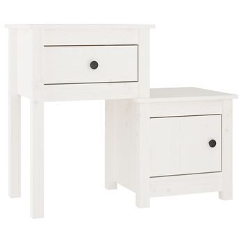 Mesita De Noche | Mesa Auxiliar | Mesilla Madera Maciza De Pino Blanco 79,5x38x65,5 Cm