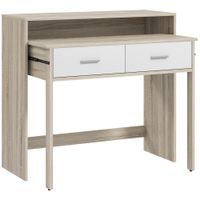 homcom mesa consola escritorio extensible de 2 niveles con rieles deslizantes 2 cajones y 2 ruedas 95x35x87 cm roble   aosom espana