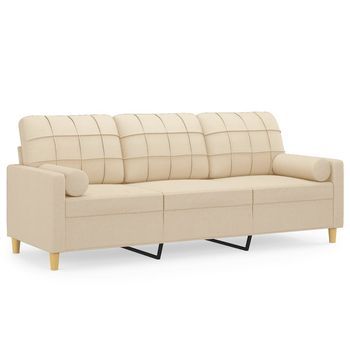 Sofá De 3 Plazas | Sofá De Salón | Sofá De Descanso Con Cojines Tela Color Crema 180 Cm