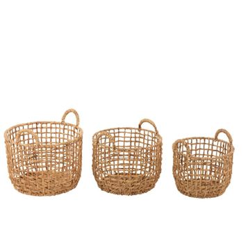 Set de 3 cestas redondo abierto jacinto de agua natural 44x44 cm