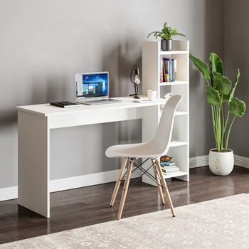 Escritorio Con Estantería Lateral Chagtuniejle 150x45x120 Cm Blanco [en.casa]