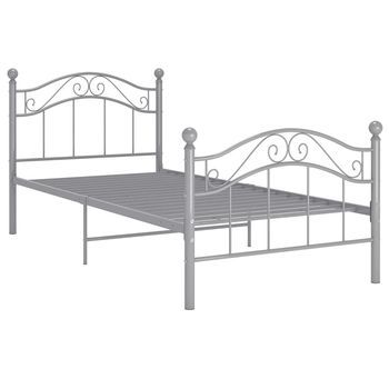 Cama Individual | Cama Para Adulto | Estructura De Cama Sin Colchón Metal Gris 100x200 Cm