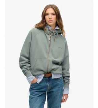 Superdry para mujer. W2012287A Sudadera con capucha y cremallera Essential Logo Raglan verde (L), Casual, Algodón
