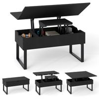 costway mesa de centro convertible 3 en 1 con tapa elevable y 3 compartimentos ocultos de madera para sala estar oficina negro