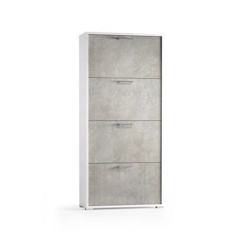 Mueble Zapatero Blanco Con 4 Puertas Efecto Hormigón Con Doble Fondo