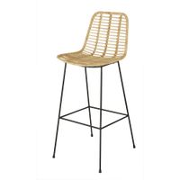 taburete alto de cocina con respaldo de mimbre y acero negro  alt 65 cm