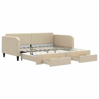 Cama Para Adulto | Cama Individual | Sofá Cama Nido Con Cajones Tela Color Crema 100x200 Cm