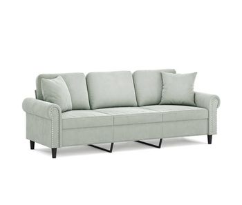 Vidaxl sofá de 3 plazas con cojines terciopelo gris claro 180 cm