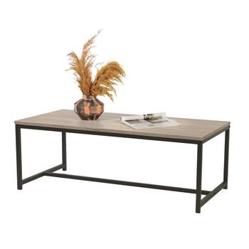 Mesa Baja Estilo Industrial Colección Ranong - Color Roble Claro Con Pie De Metal Negro, Dimensiones 100x50x36 Cm