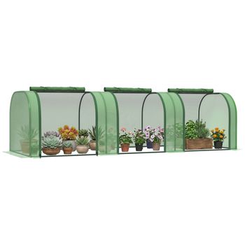 Outsunny Invernadero de Jardín 295x100x80 cm para Cultivo de Plantas Tipo Túnel Marco Acero y Plástico Verde   Aosom España