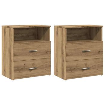 Mesitas Noche 2 Uds Madera Ingeniería Roble Artisan 50x32x60 Cm Vidaxl