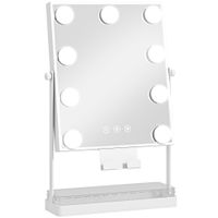 homcom hollywood espejo de maquillaje con luz 9 bombillas led 3 colores interruptor tactil soporte para telefono blanco