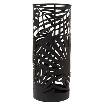 Paragüero de hierro negro calado con motivos vegetales.