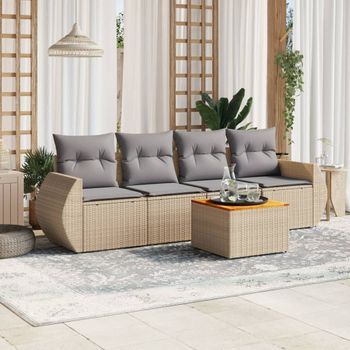 Conjunto De Sofás Jardín Con Cojines 5 Uds | Mueble Jardin Mesa Y Sillas Ratán Sintético Beige Cfw560934