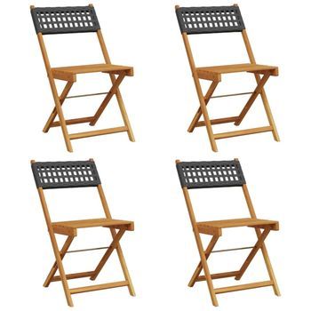 Pack 6 Uds Sillas De Jardín | Silla De Exterior | Sillón Plegables Madera Maciza Y Ratán Pe Negro