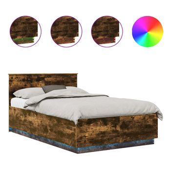 Cama Matrimonial | Cama Para Adulto | Estructura De Cama Con Tiras Led Roble Ahumado 120 X 190 Cm