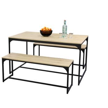 Mesa De Comedor Dock Con 2 Bancos De Imitación De Roble Claro Colección Ranong - Dimensiones 140x35x46 Cm