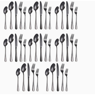 Juego De Cubiertos De Acero Inoxidable De 40 Piezas Para 8 Personas, Que Incluye Cubiertos Para Carne, Acabado Negro Mate, Estilo Familiar.