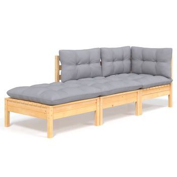 Conjunto De Muebles De Jardín 3 Uds | Mesa Y Sillas Y Cojines Madera Maciza Pino