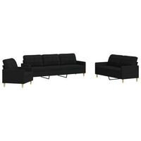 juego de sofas 3 piezas tela negro vidaxl