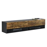 mueble tv de pared halmstad 140 x 31 x 30 cm - negro y efecto roble oscuro encasa