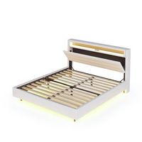 cama tapizada de 160x200 cm con puerto usb y luz led - piecera oculta - cama doble plana - beige