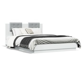 Estructura Cama Con Cabecero Madera Ingeniería Blanco 140x200cm Vidaxl