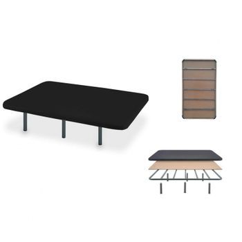 Base Tapizada Montreal 135*200 Negro En 3d Super Reforzada Con 7 Barras Transversales Y Sistema Antirruido