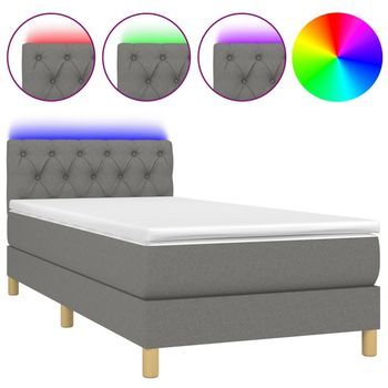 Cama Individual | Cama Box Spring | Cama Para Adultos Con Colchón Y Led Tela Gris Oscuro 80x200 Cm