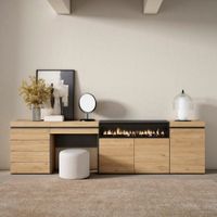 aparador efecto madera roble 277x35x75cm chimenea efecto fuego