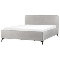 cama de tela 180 x 200 clasico minimalista cabecero patas de metal negras dormitorio gris claro valognes