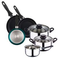 bateria de cocina de acero inox y sartenes azul o162024 cm