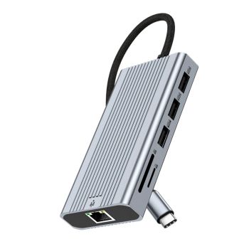 Estación de acoplamiento ULT 10-en-1 Tipo C con USB3.0 USB2.0 4K HD*2 PD100W 1000M RJ45 SD&TF3.0 adaptador divisor multi