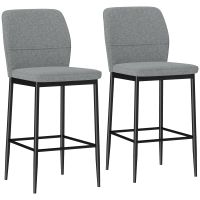 homcom juego de 2 taburetes de bar con respaldo y reposapies gris