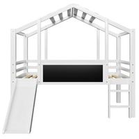 cama infantil 90 x 200 cm - diseno de altillo con escalera y tobogan de seguridad con pizarra cama multifuncional madera maciza blanca