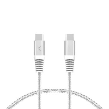 Ksix 60W Cable de Carga y Datos USB-C A USB-C Power Delivery Carga Ultra Rápida, Trenzado 2m Blanco