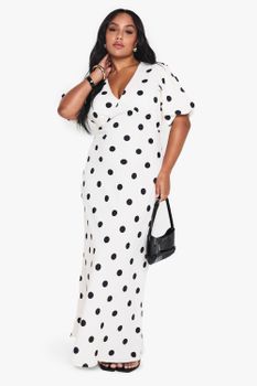 Vestido Plus Maxi De Lunares, Blanco