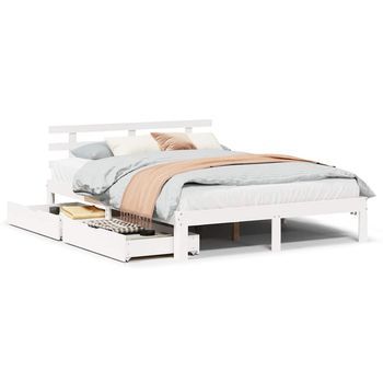 Estructura De Cama Con Cajones Madera De Pino Blanca 160x200 Cm