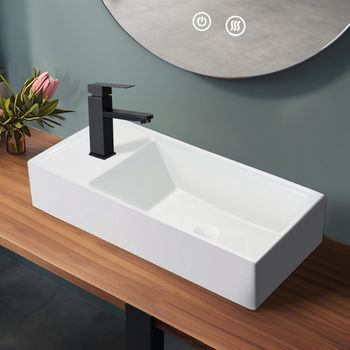Lavabo De Encimera Nettlife, Lavabo De Cerámica Blanca Para Baño - Lavabo Cuadrado 40*22 Cm