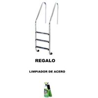 escalera piscina estandar fx 3 peldanos antideslizantes acero inoxidable aisi 304 con anclajes con toma de tierra regalo limpiador de acero