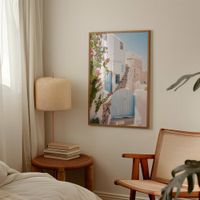 cuadro santorini vibes marco premium chapado en roble 30x40 cm