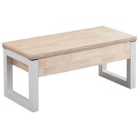 mesa de centro elevable y convertible de madera y acero blanco l110 cm