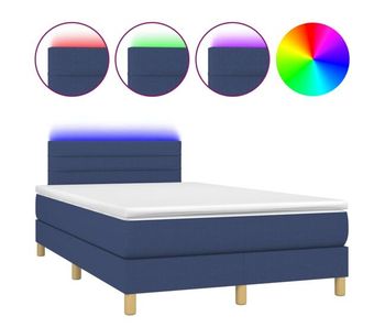 Cama box spring con colchón y led tela azul 120x200 cm rayas horizontales