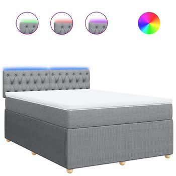 Cama Box Spring Con Colchón Tela Gris Claro 140x190 Cm