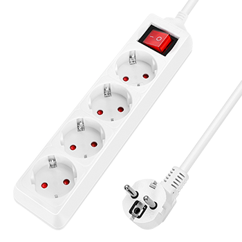 Aigostar Regleta alargador de 4 enchufes con cable de 1,5 metros e interruptor. Color Blanco